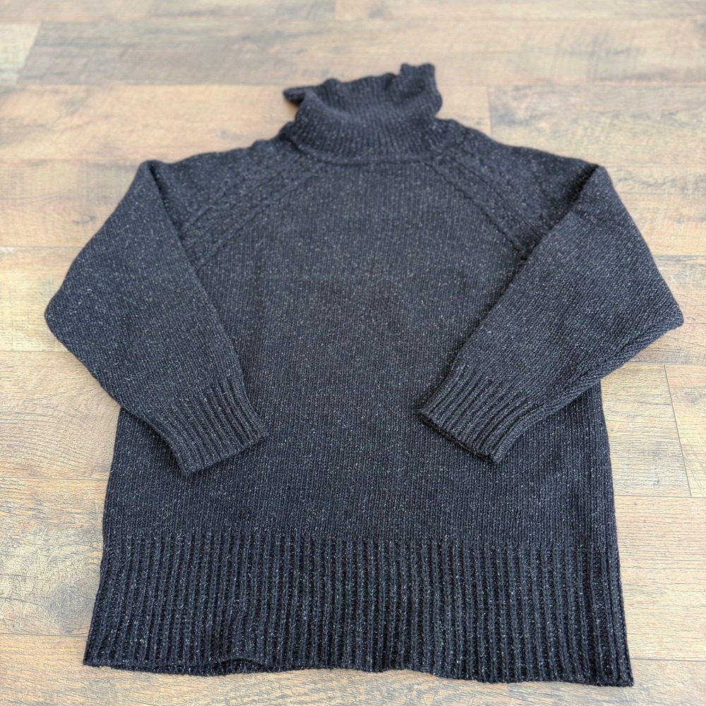 Gap‎ Womens Charcoal Grey Lambswool Silk Turtleneck Marled Sweater Large W19